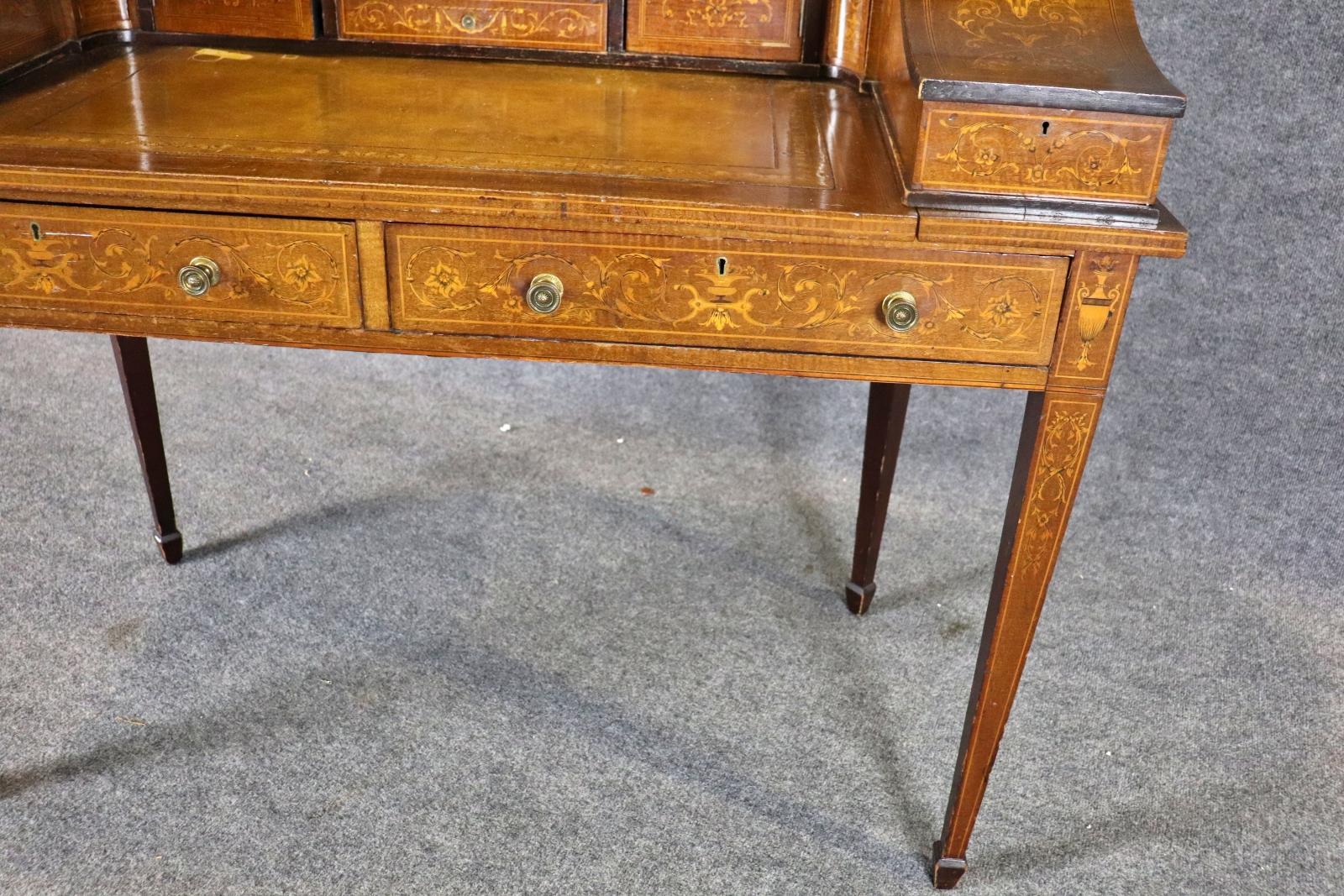 Gorgeous Antique English Inlaid Walnut Carlton House Desk Circa 1900 For Sale 11