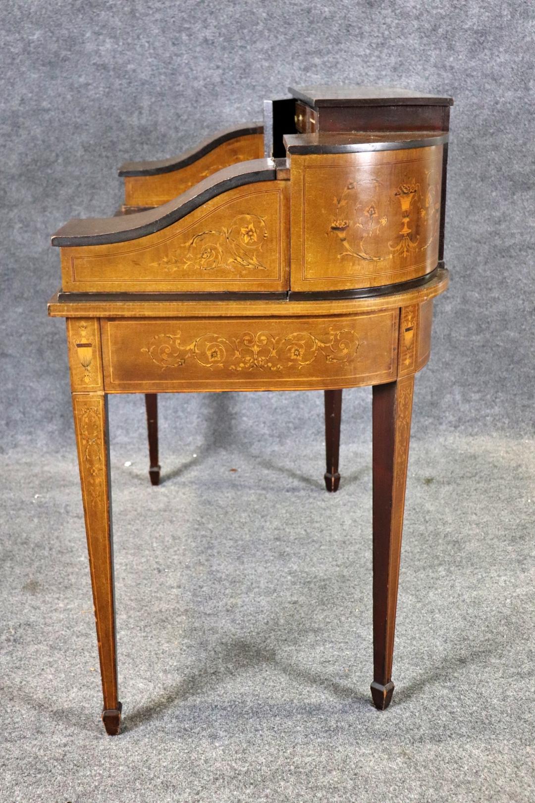 Gorgeous Antique English Inlaid Walnut Carlton House Desk Circa 1900 For Sale 12