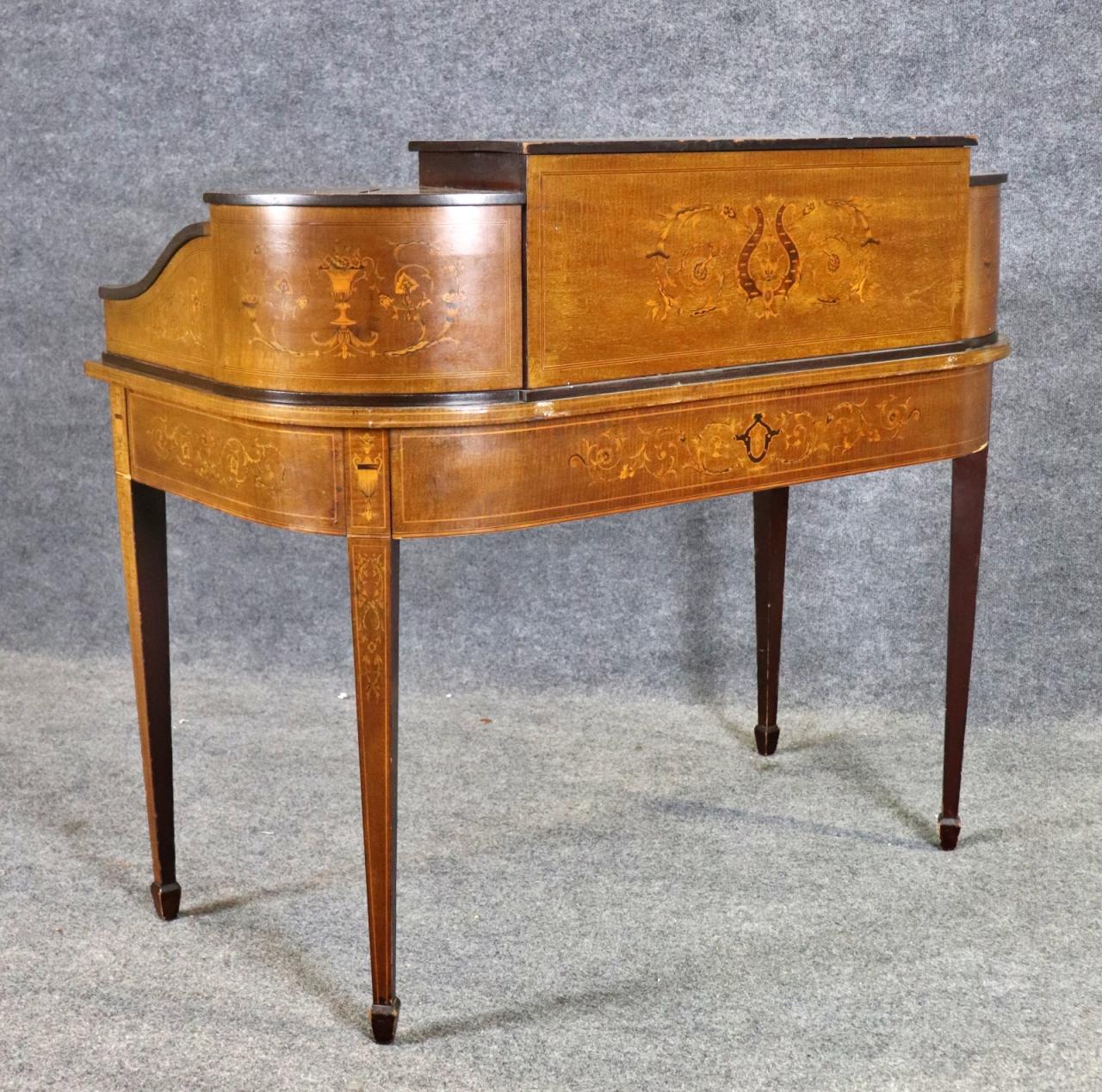 Gorgeous Antique English Inlaid Walnut Carlton House Desk Circa 1900 For Sale 14