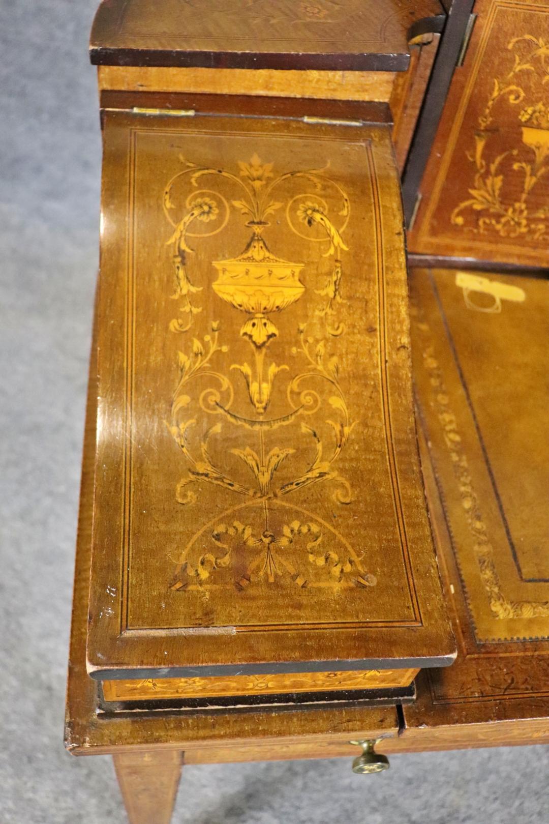 Gorgeous Antique English Inlaid Walnut Carlton House Desk Circa 1900 For Sale 3