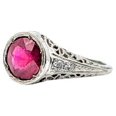 Gorgeous Antique Filigree Ruby Ring in 18K White Gold
