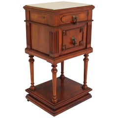Magnifique table de nuit / table de chevet française ancienne du 19ème siècle avec plateau en marbre