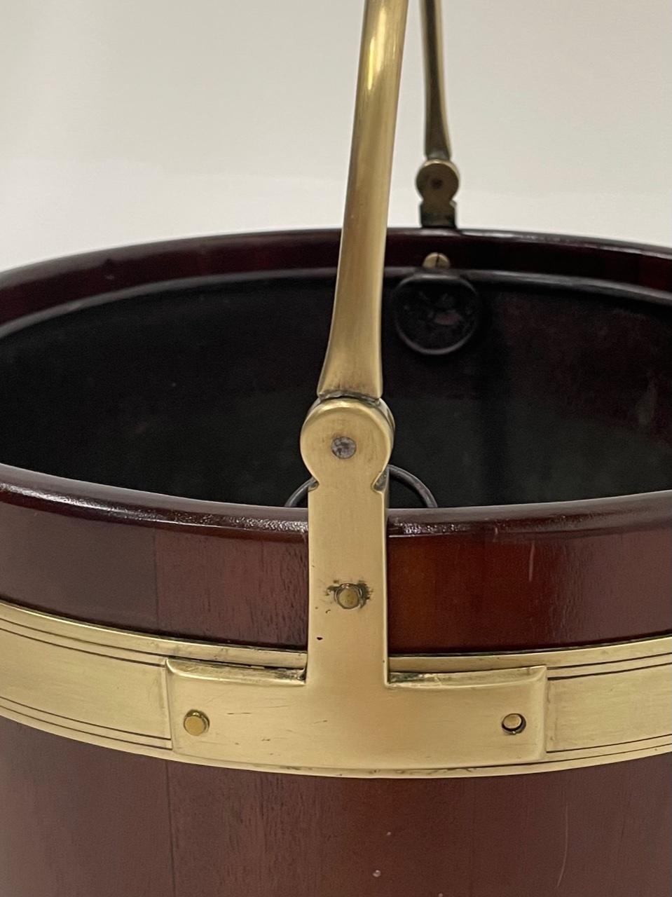 19th Century Gorgeous Antique Georgian Mahogany & Brass Peat Bucket with Liner