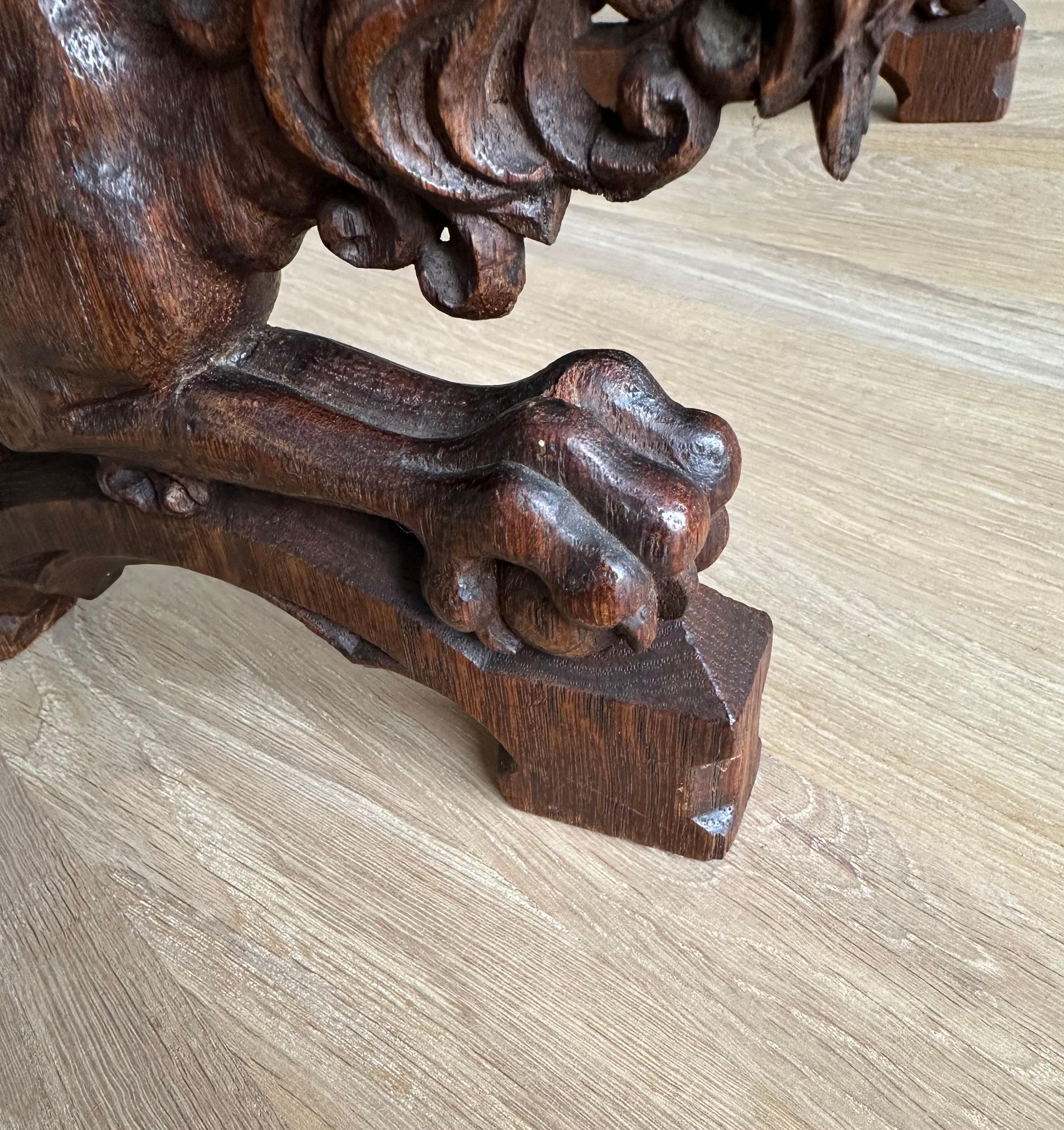 Gorgeous Antique Hand Carved Oak Gothic Revival Bible Stand w. Dragon Sculptures 1