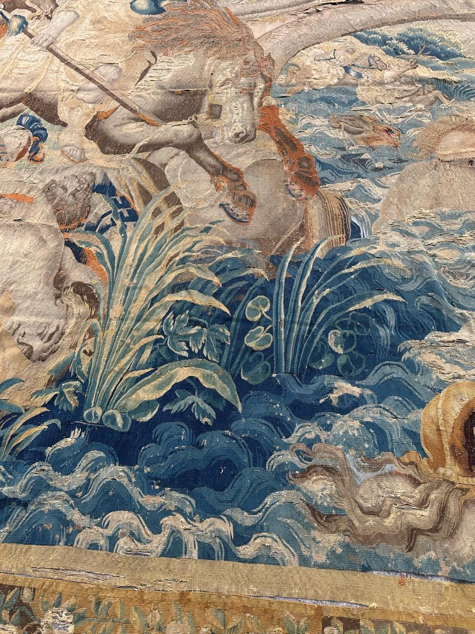 Soie Magnifique tapisserie ancienne d'Aubusson du 17ème siècle représentant une scène de bataille historique en vente
