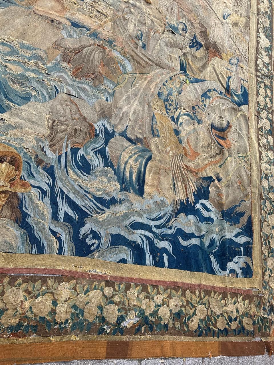 Magnifique tapisserie ancienne d'Aubusson du 17ème siècle représentant une scène de bataille historique en vente 1