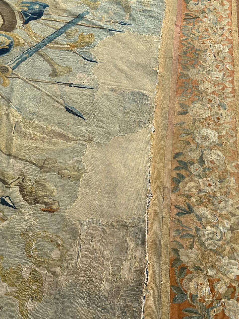Magnifique tapisserie ancienne d'Aubusson du 17ème siècle représentant une scène de bataille historique en vente 6
