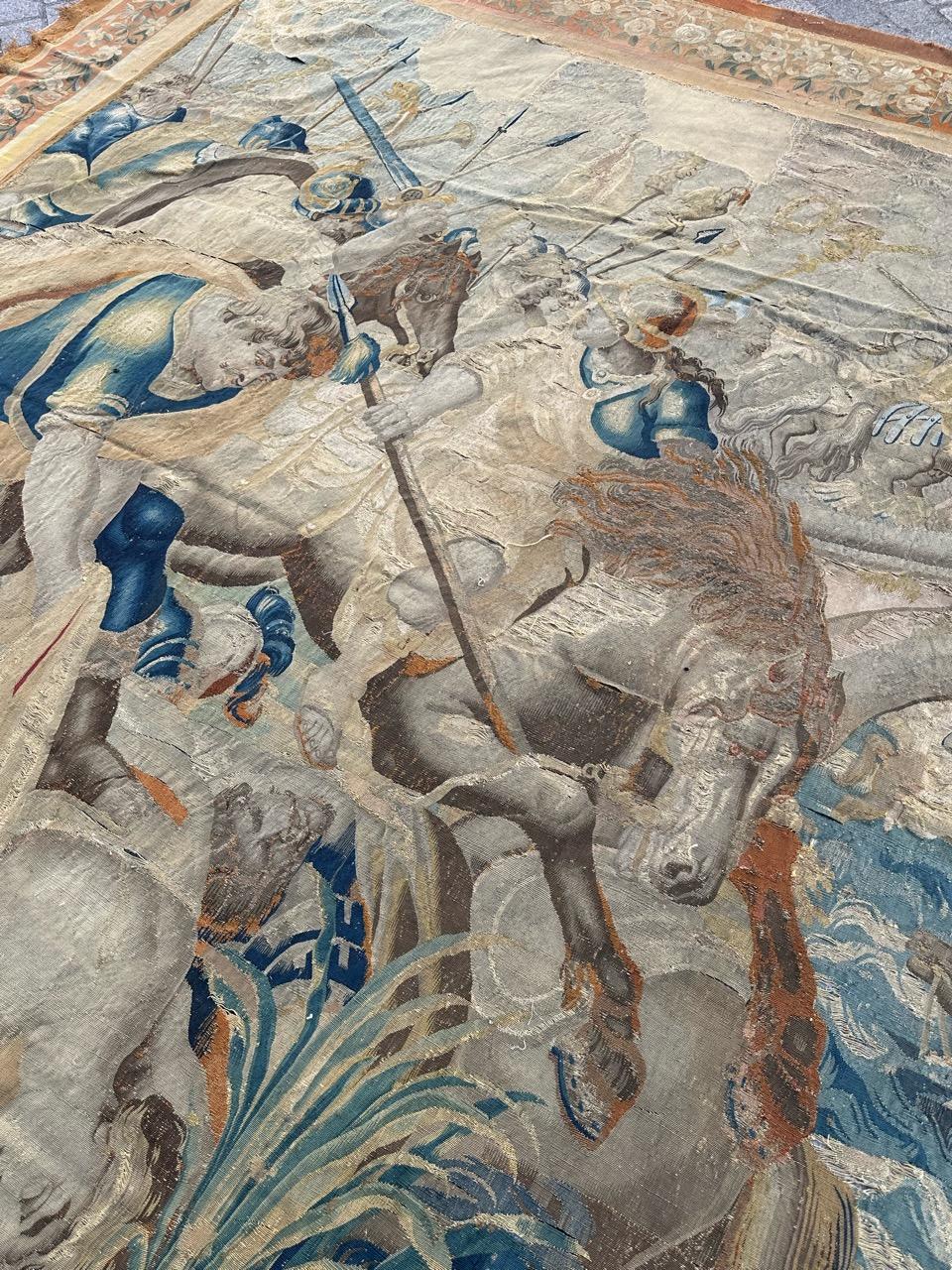 XVIIIe siècle et antérieur Magnifique tapisserie ancienne d'Aubusson du 17ème siècle représentant une scène de bataille historique en vente