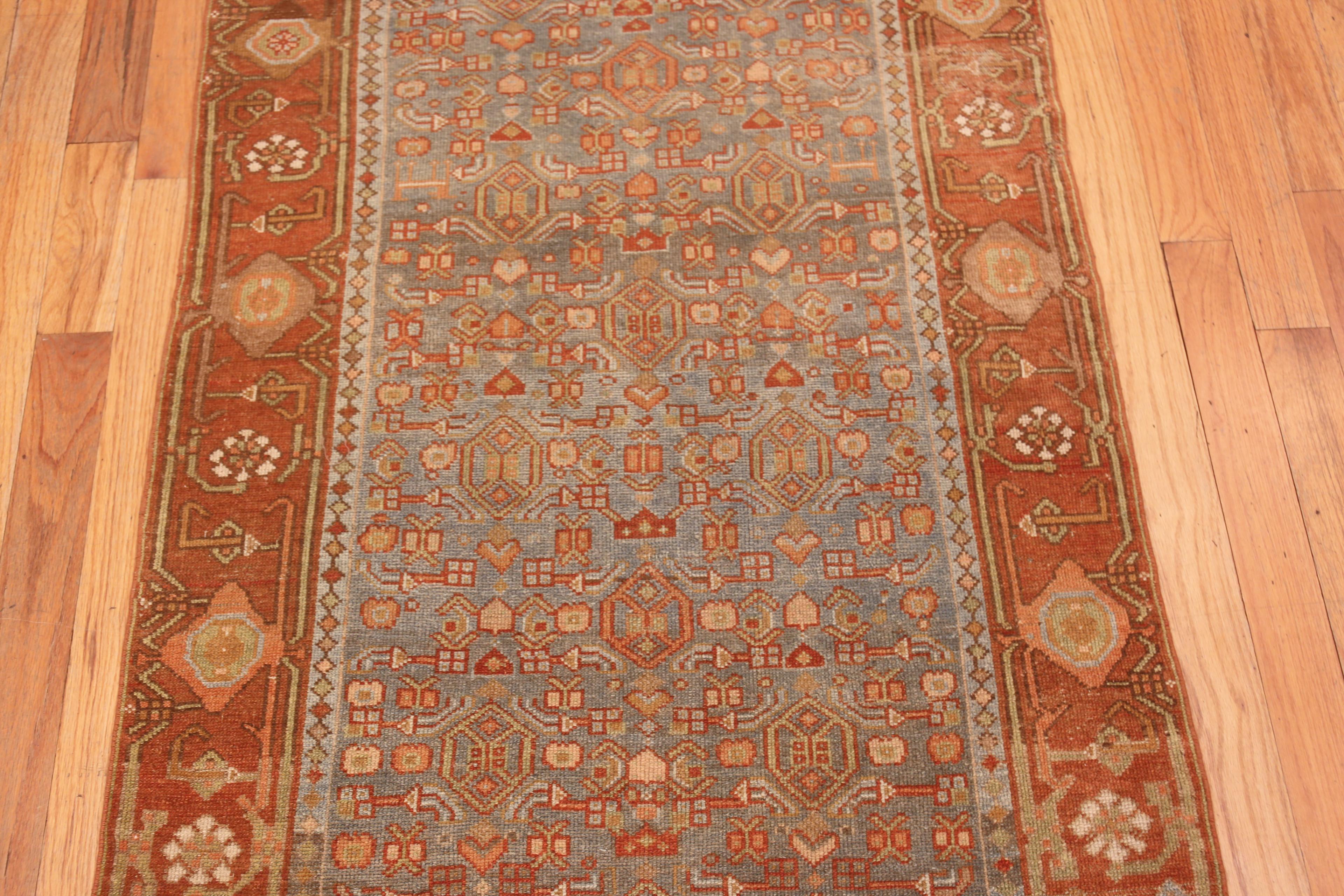 Wool Gorgeous Antique Malayer Persian Blue Background Runner Rug 3'2