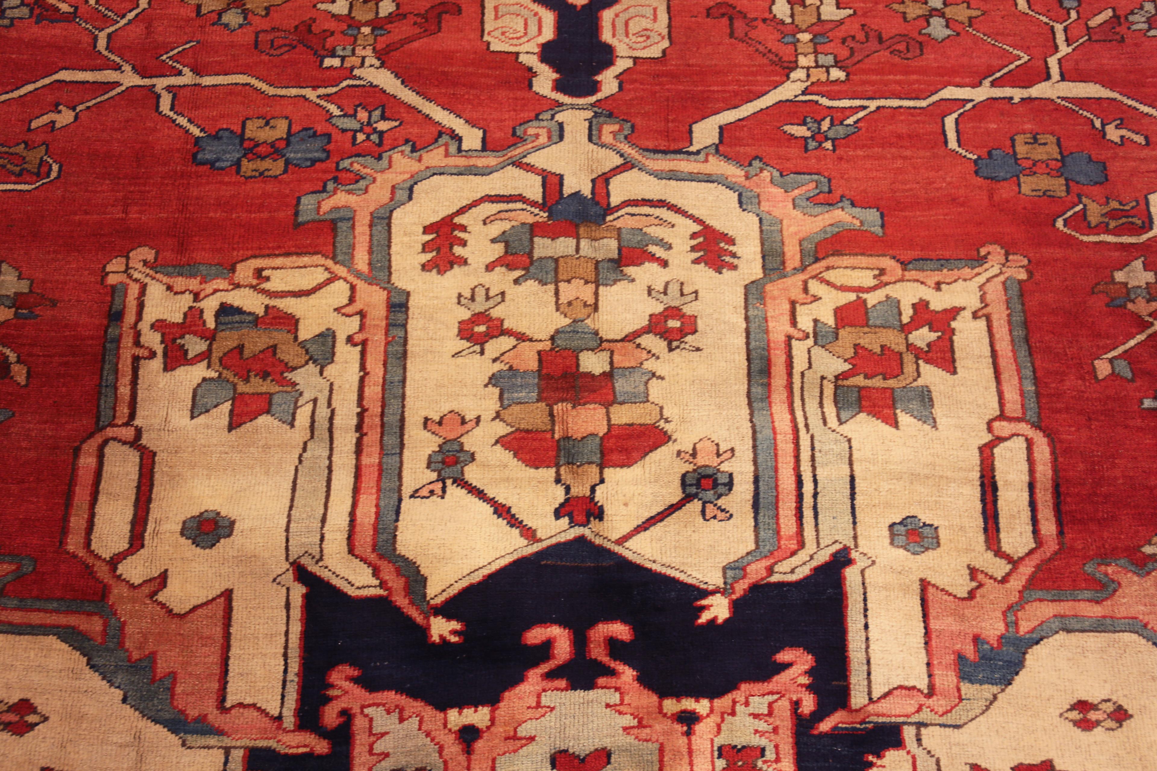 Wunderschöner antiker persischer Serapi-Teppich mit geometrischem Medaillon 9'3