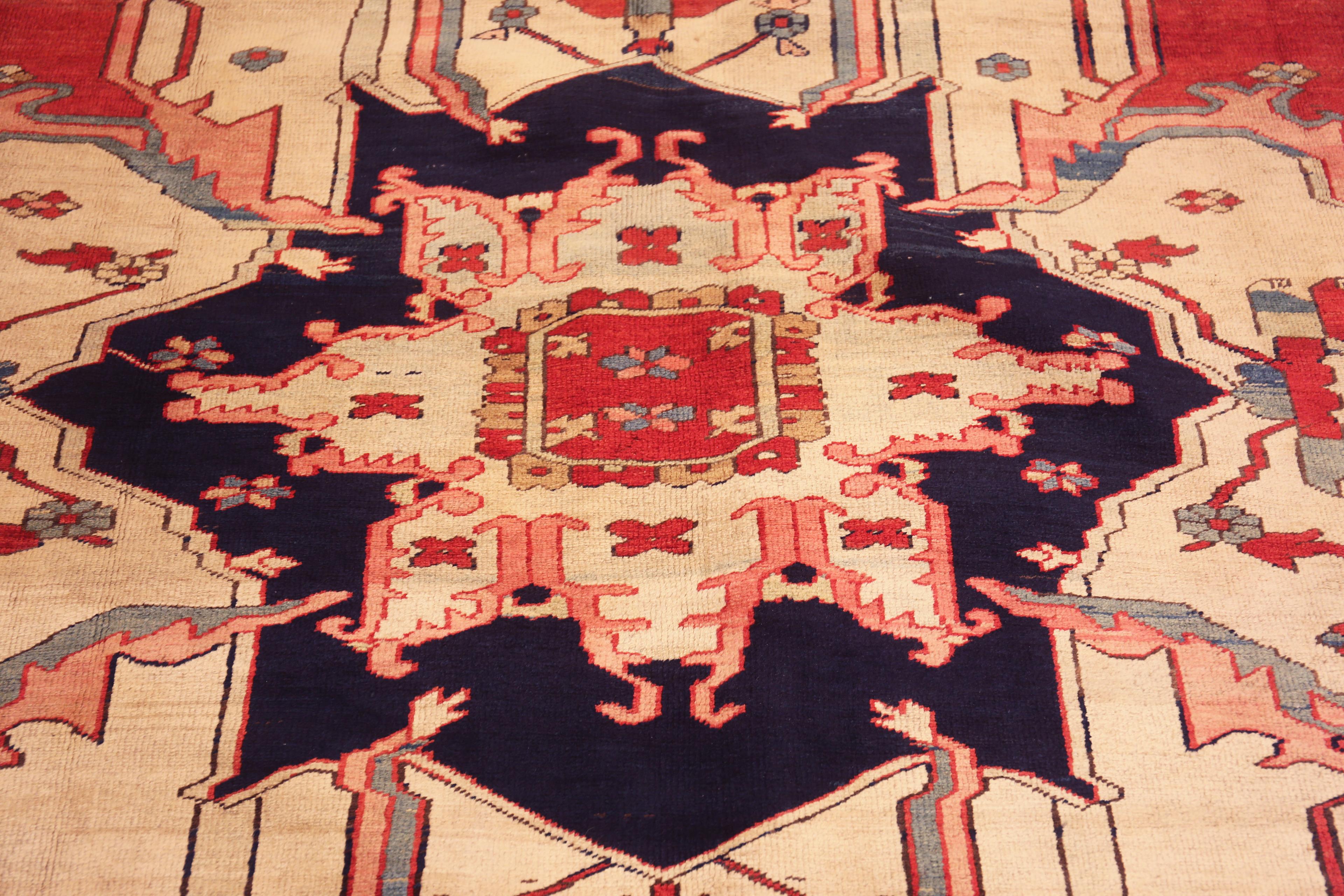 Wunderschöner antiker persischer Serapi-Teppich mit geometrischem Medaillon 9'3