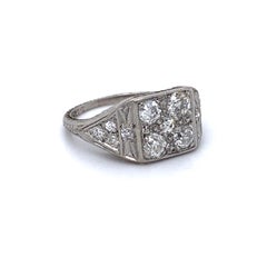 Gorgeous Antique Platinum Diamond Cluster Ring Engagement Ring, 1.25ct