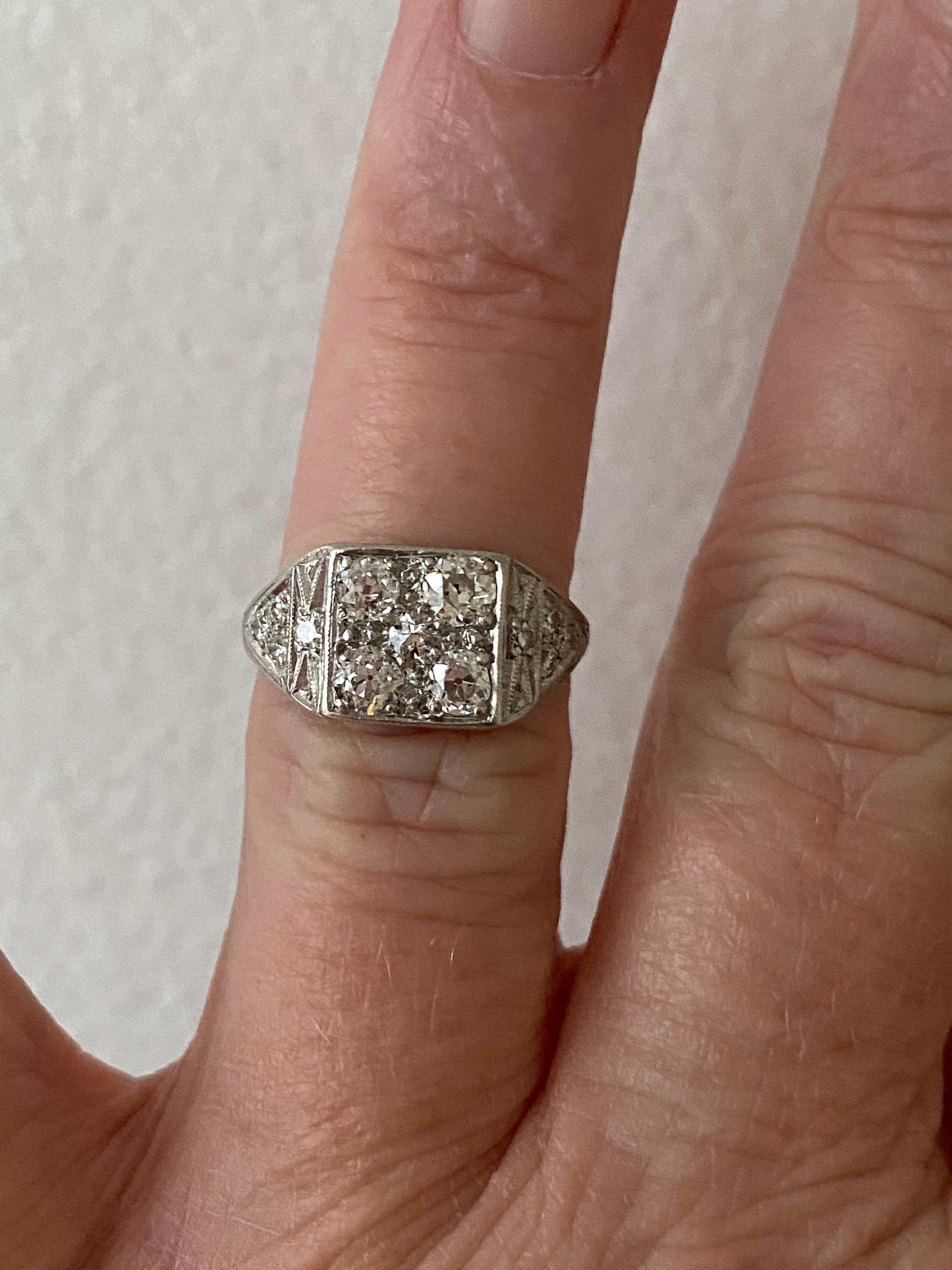 Old Mine Cut Gorgeous Antique Platinum Diamond Cluster Ring Engagement Ring, 1.25ct For Sale