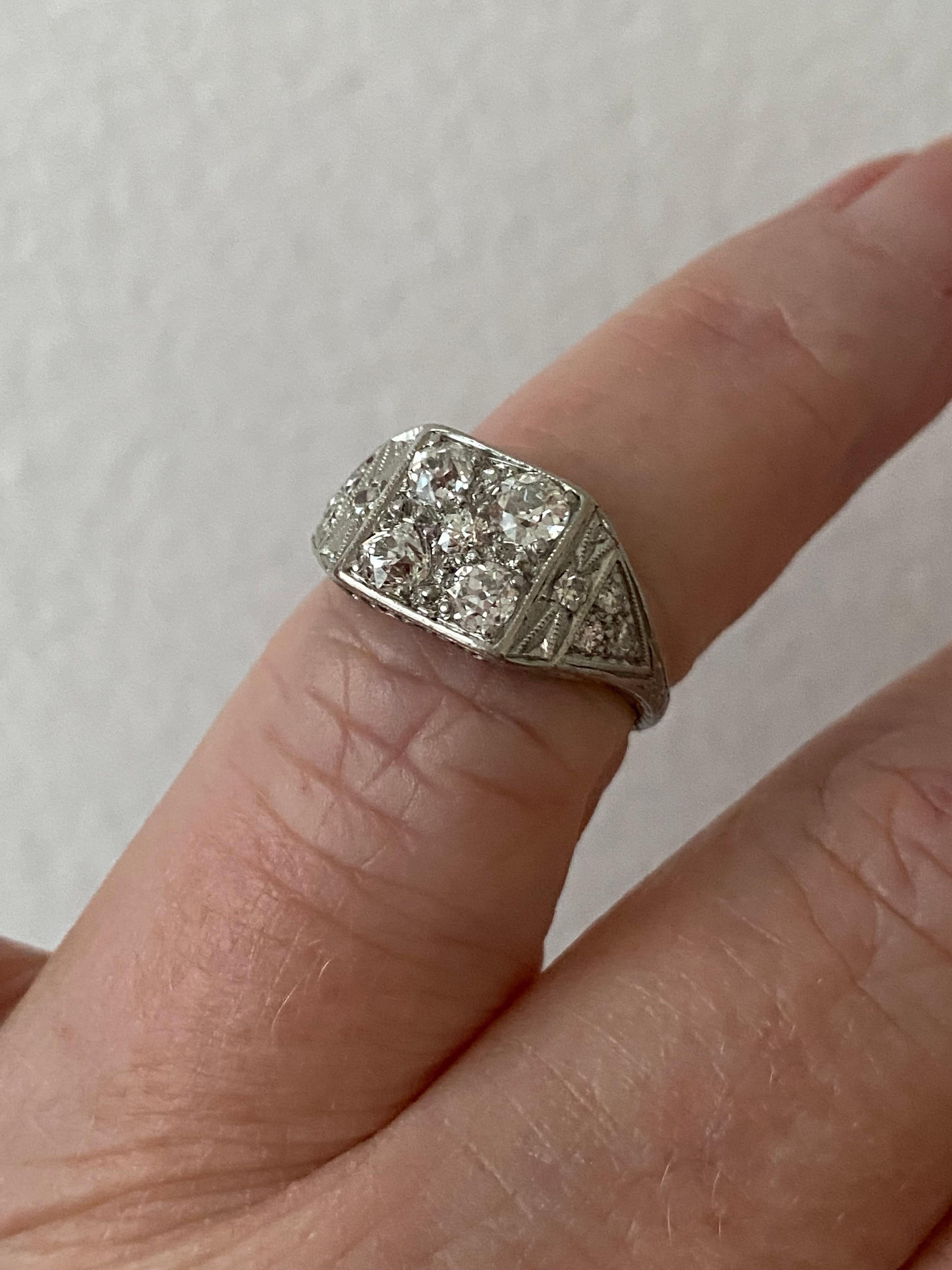 Gorgeous Antique Platinum Diamond Cluster Ring Engagement Ring, 1.25ct In Good Condition For Sale In San Francisco, CA