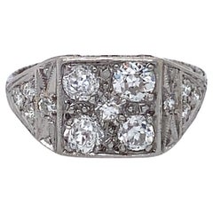 Gorgeous Antique Platinum Diamond Cluster Ring Engagement Ring, 1.25ct