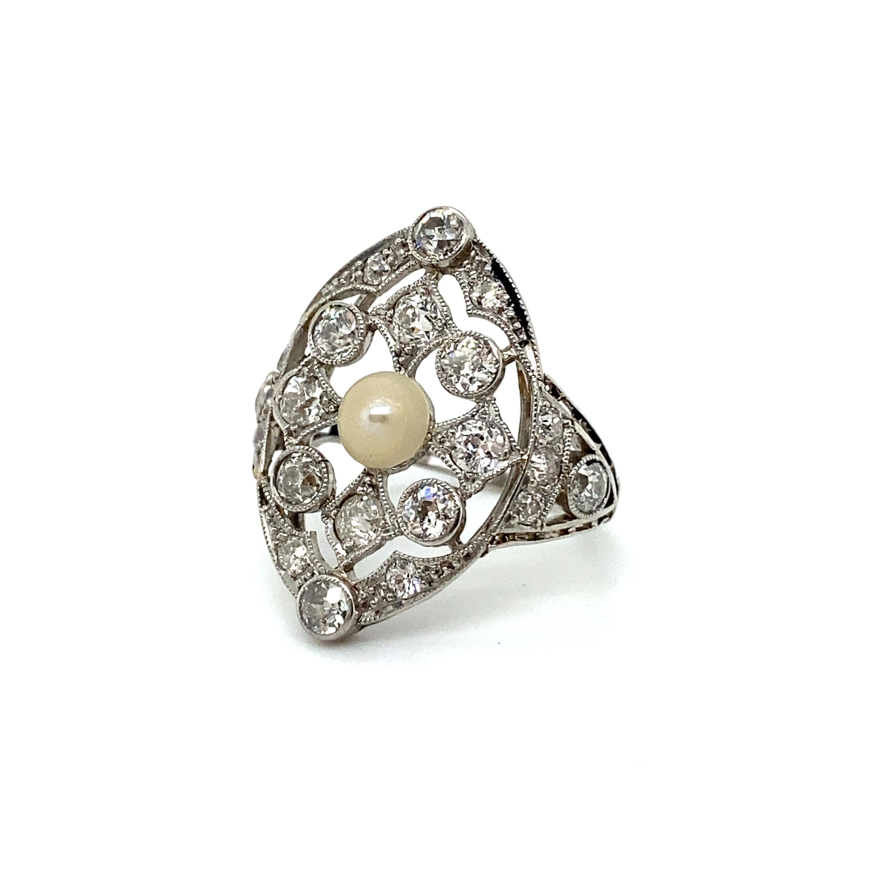 Late Victorian Gorgeous Antique Platinum Pearl and Diamond Ring, 2.00ct For Sale