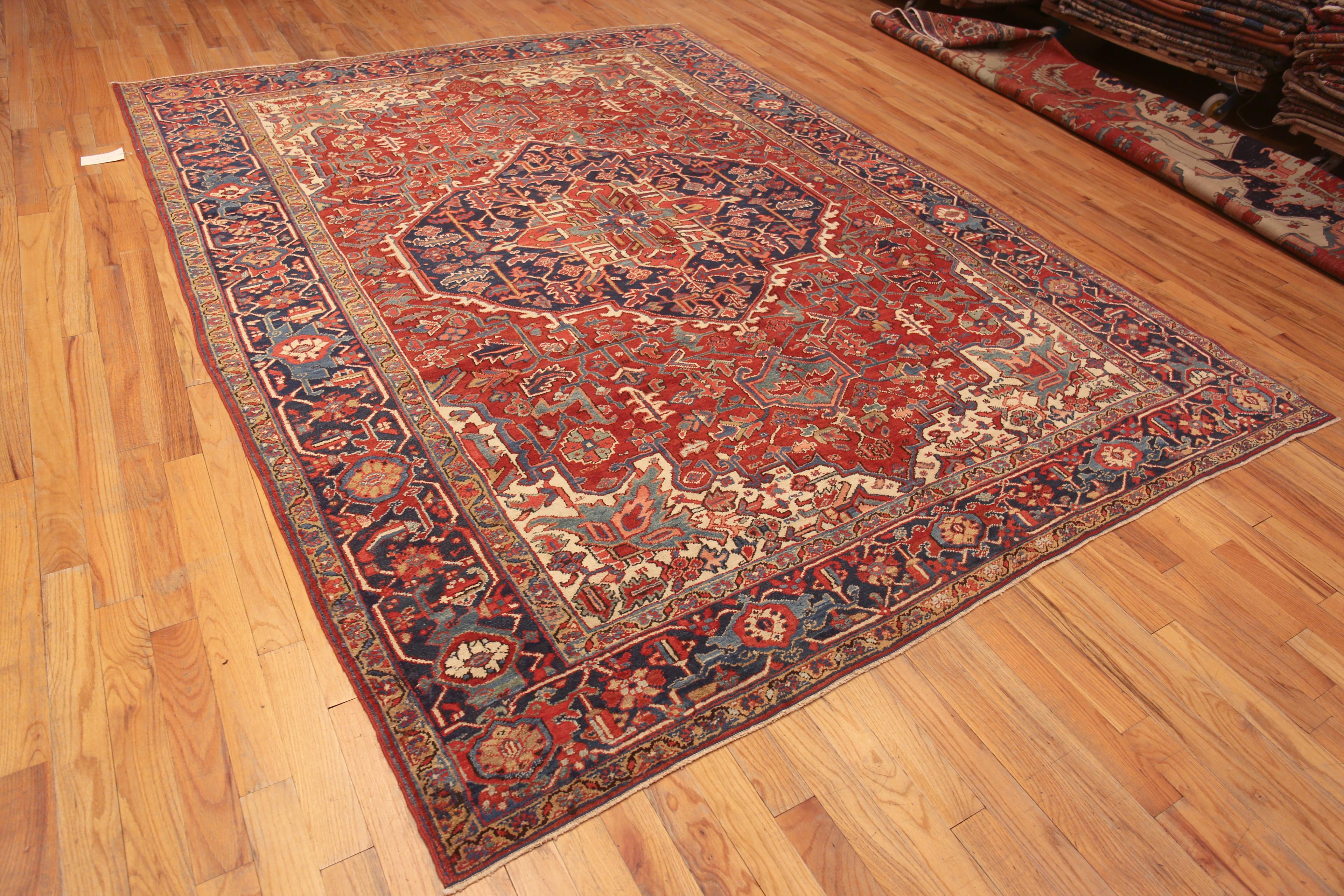 Gorgeous Antique Red Geometric Medallion Persian Heriz Rug, country of origin: Persia, Circa date: 1920