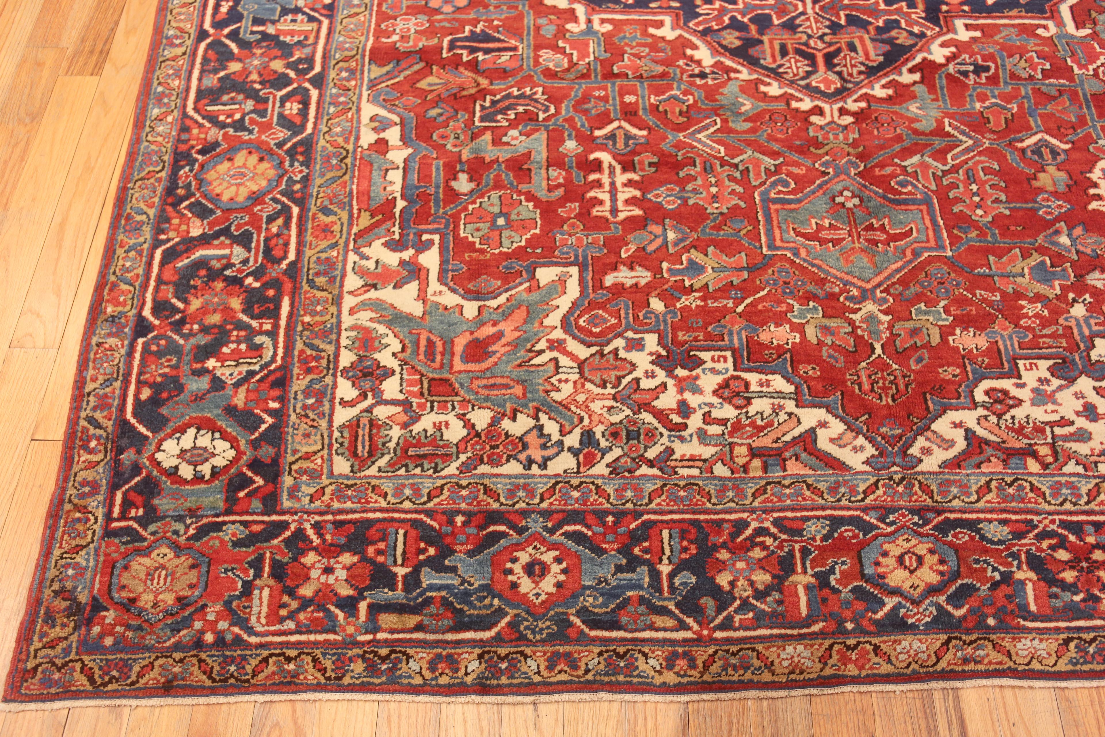Hand-Knotted Gorgeous Antique Red Geometric Medallion Persian Heriz Rug 8'7