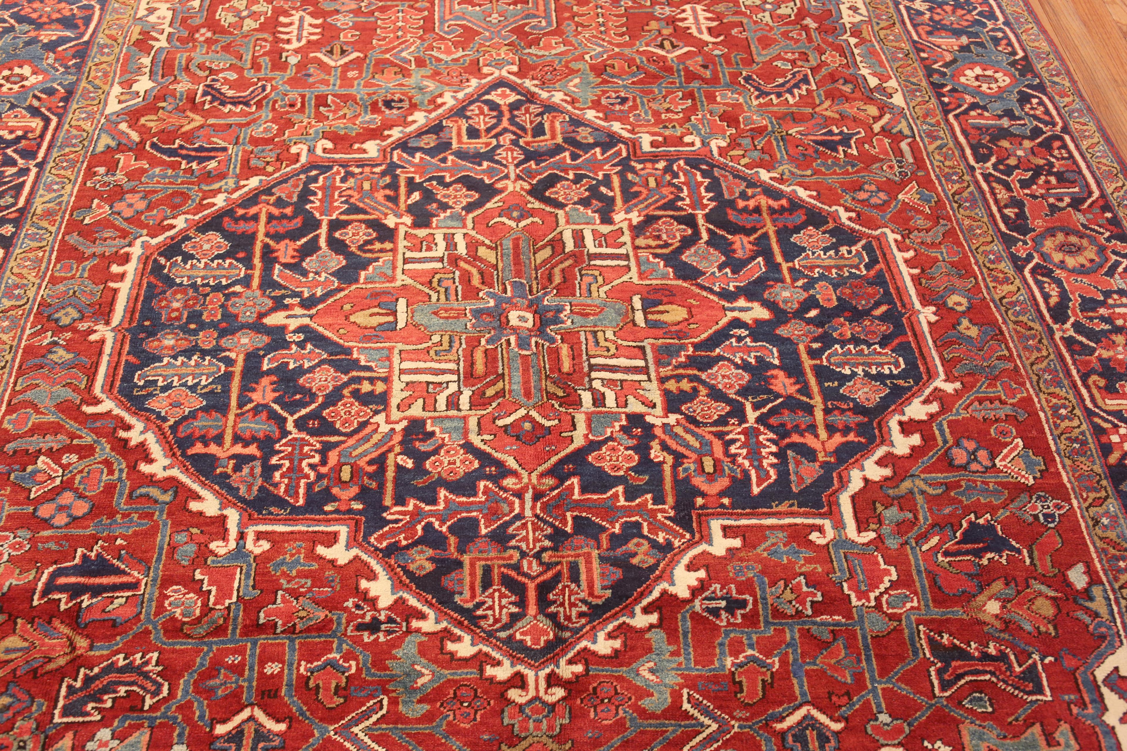 Gorgeous Antique Red Geometric Medallion Persian Heriz Rug 8'7