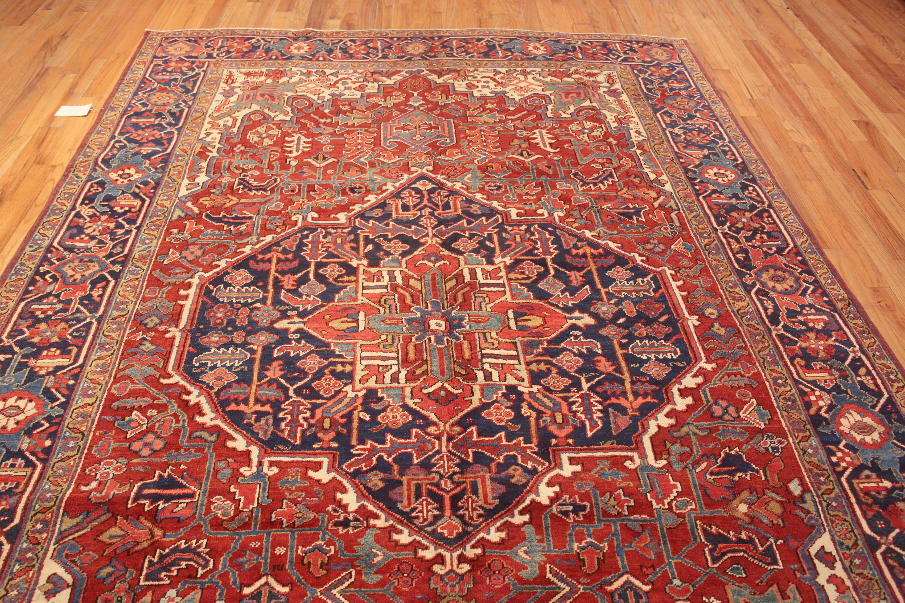 Wool Gorgeous Antique Red Geometric Medallion Persian Heriz Rug 8'7