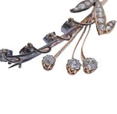 Gorgeous Antique Russian Diamond Gold Lily of the Valley Brooch