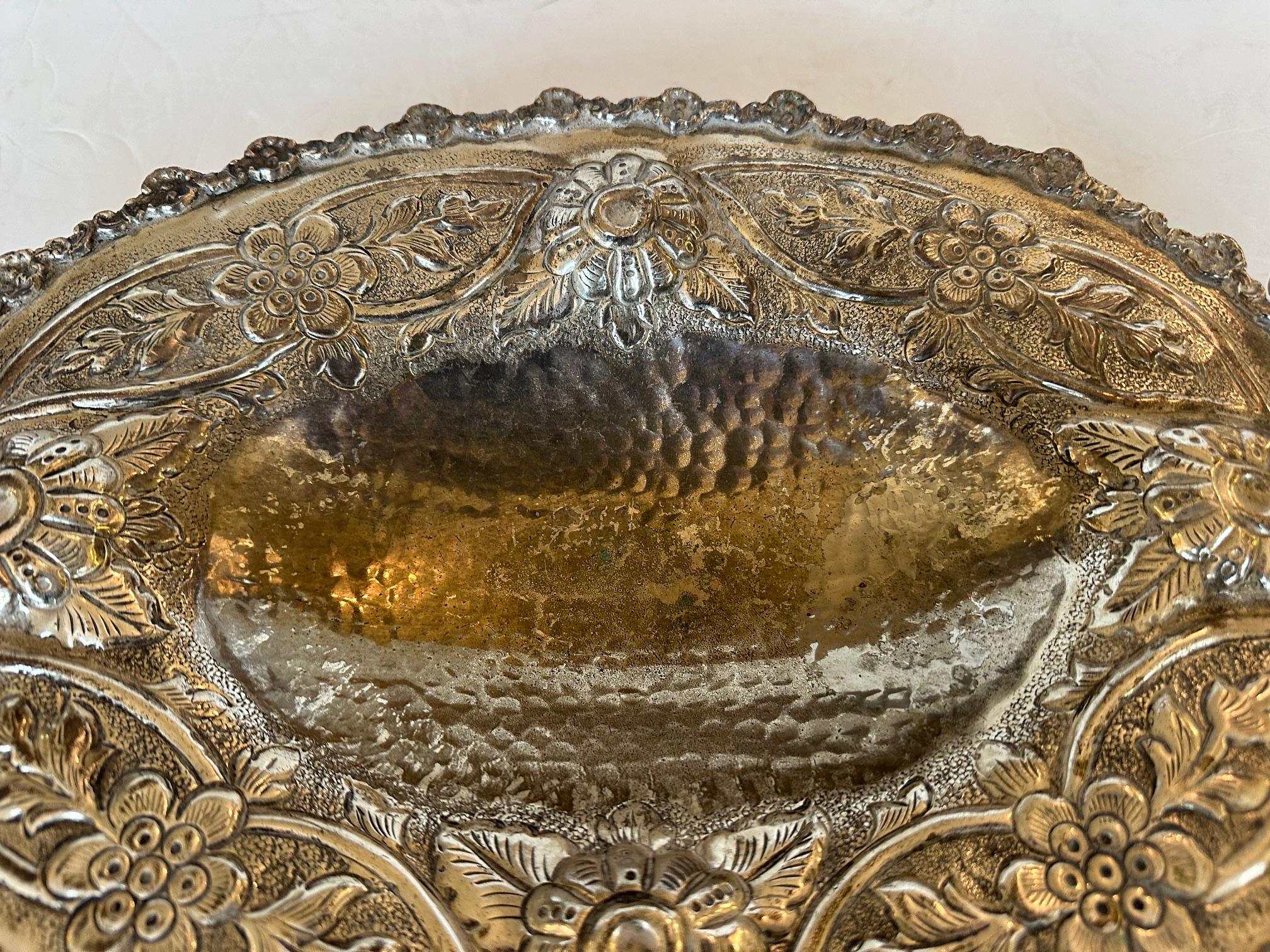 Gorgeous Antique Spanish Repousse Silverplate Compote Dish For Sale 3