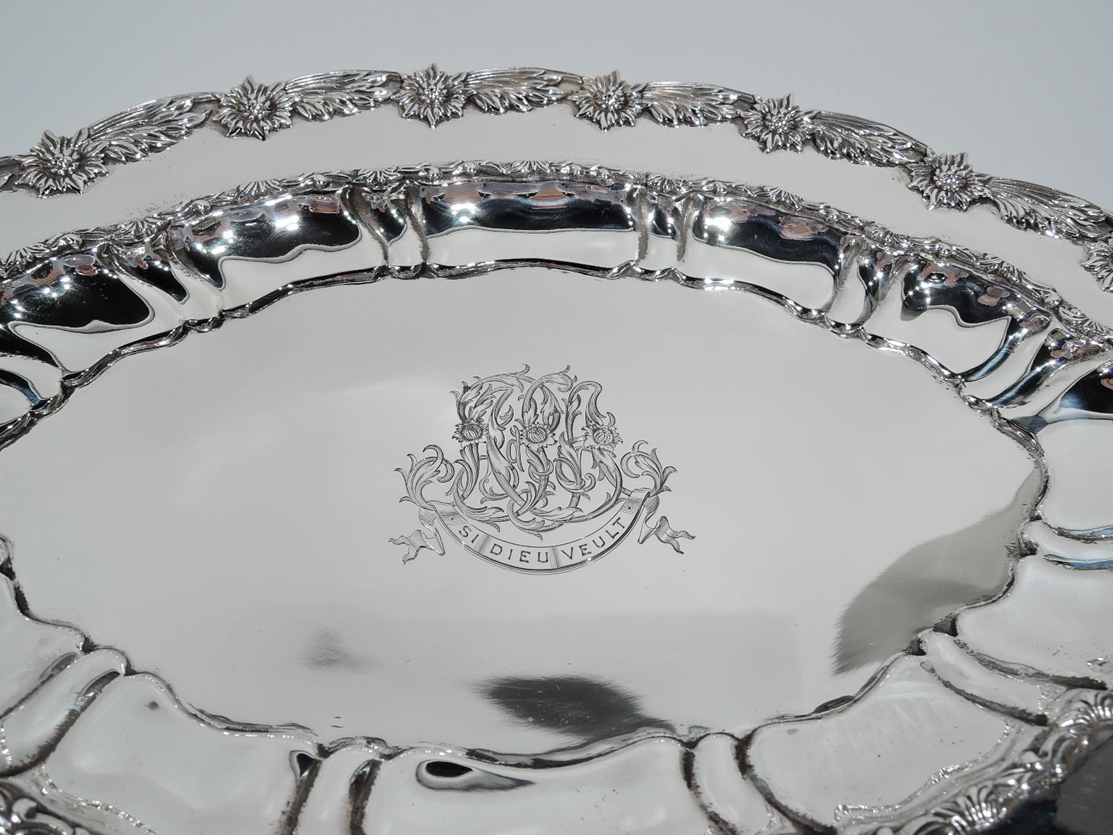 Japonisme Gorgeous Antique Tiffany Chrysanthemum Sterling Silver Serving Dish