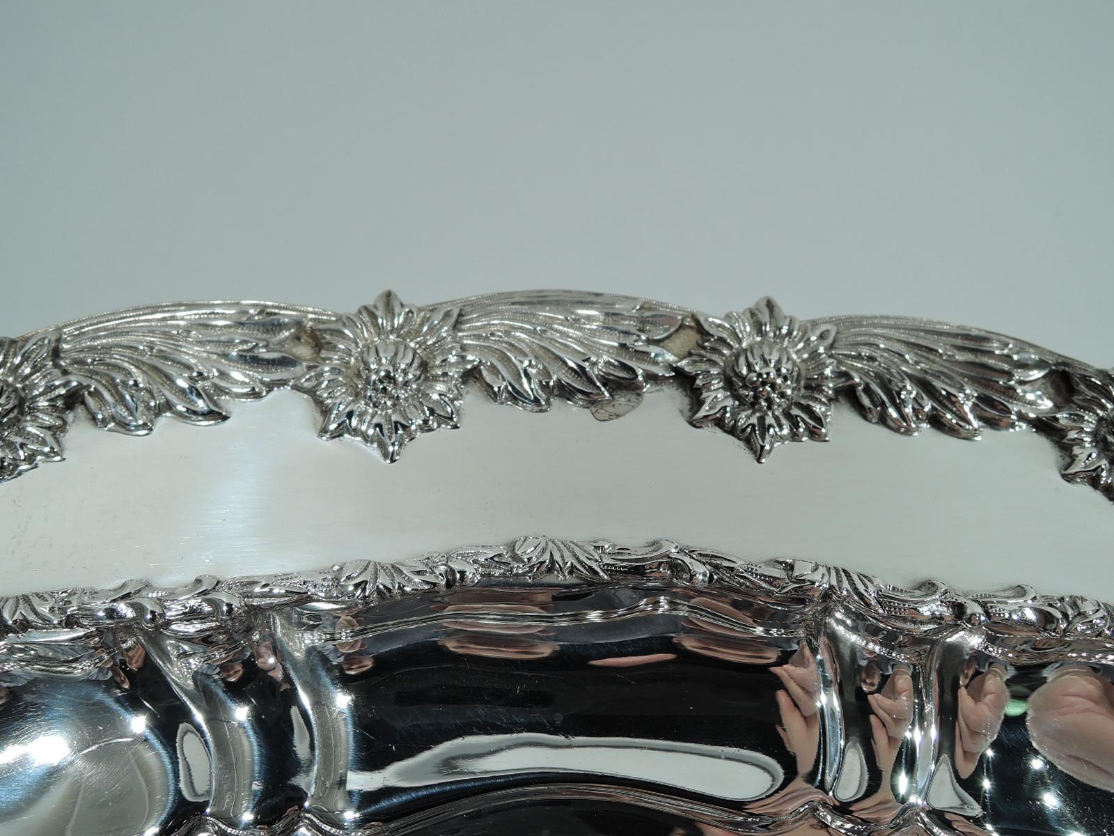 Gorgeous Antique Tiffany Chrysanthemum Sterling Silver Serving Dish In Excellent Condition In New York, NY