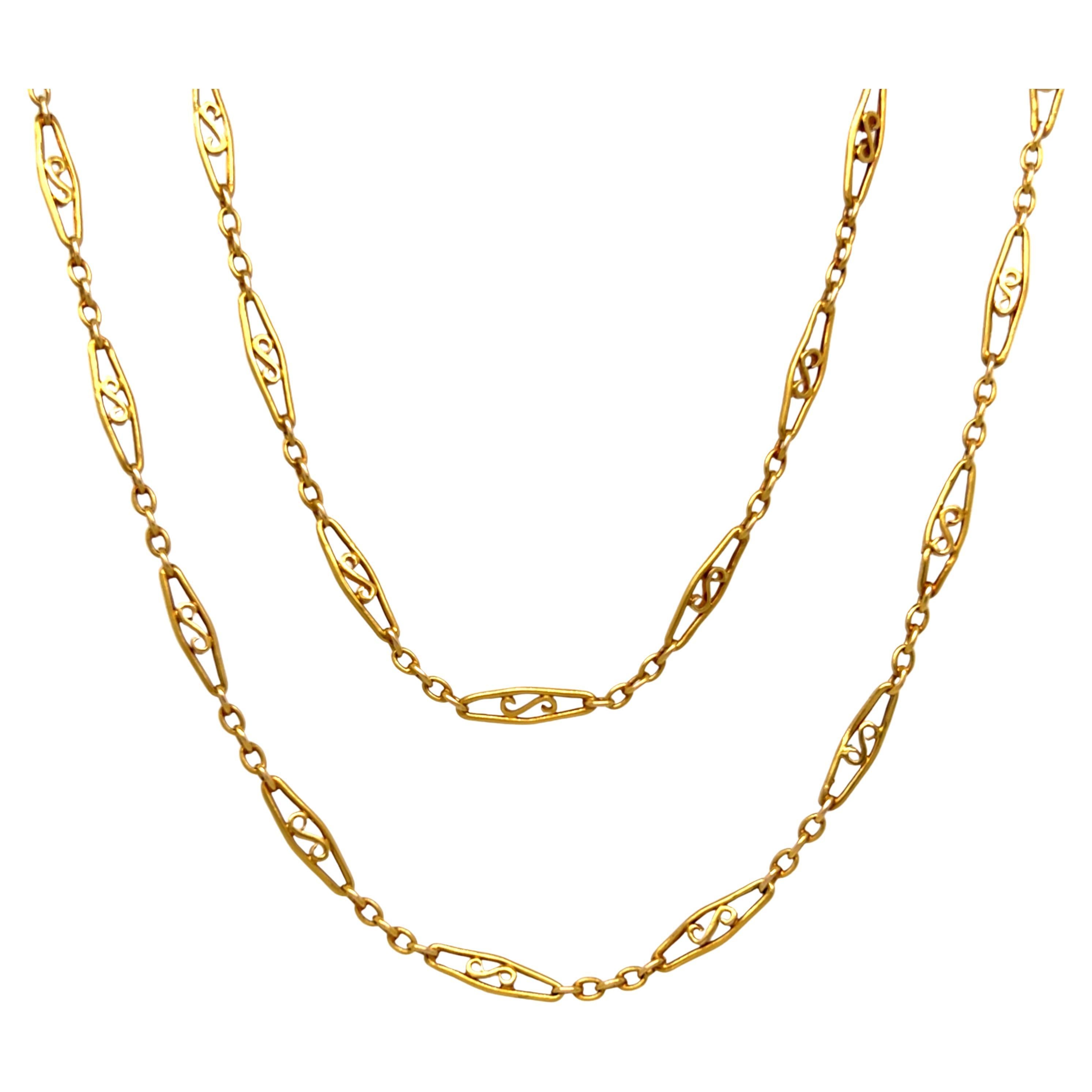 Wunderschöne antike viktorianische 18 Karat Gelbgold Kette, 60 Zoll.