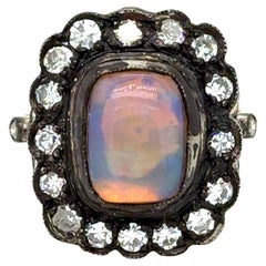 Gorgeous Antique Victorian Opal and Diamond Halo 18 Rose Gold/ Silver Ring.
