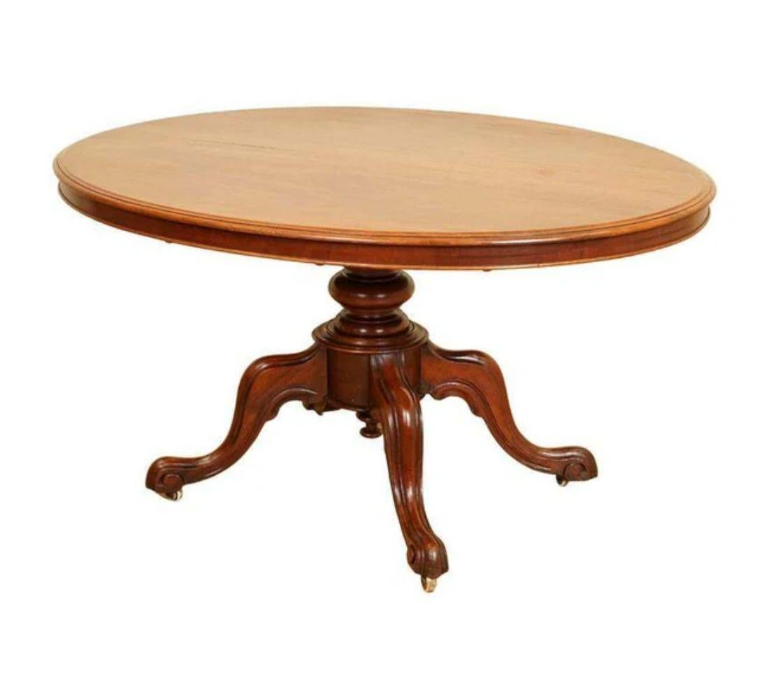 We are delighted to offer for sale this Gorgeous Antique Victorian Walnut Oval Dining Breakfast Table With Carved Legs.

A lovely round dining table in walnut on a baluster-turned column over a carved tripod base.

A very sturdy table with a