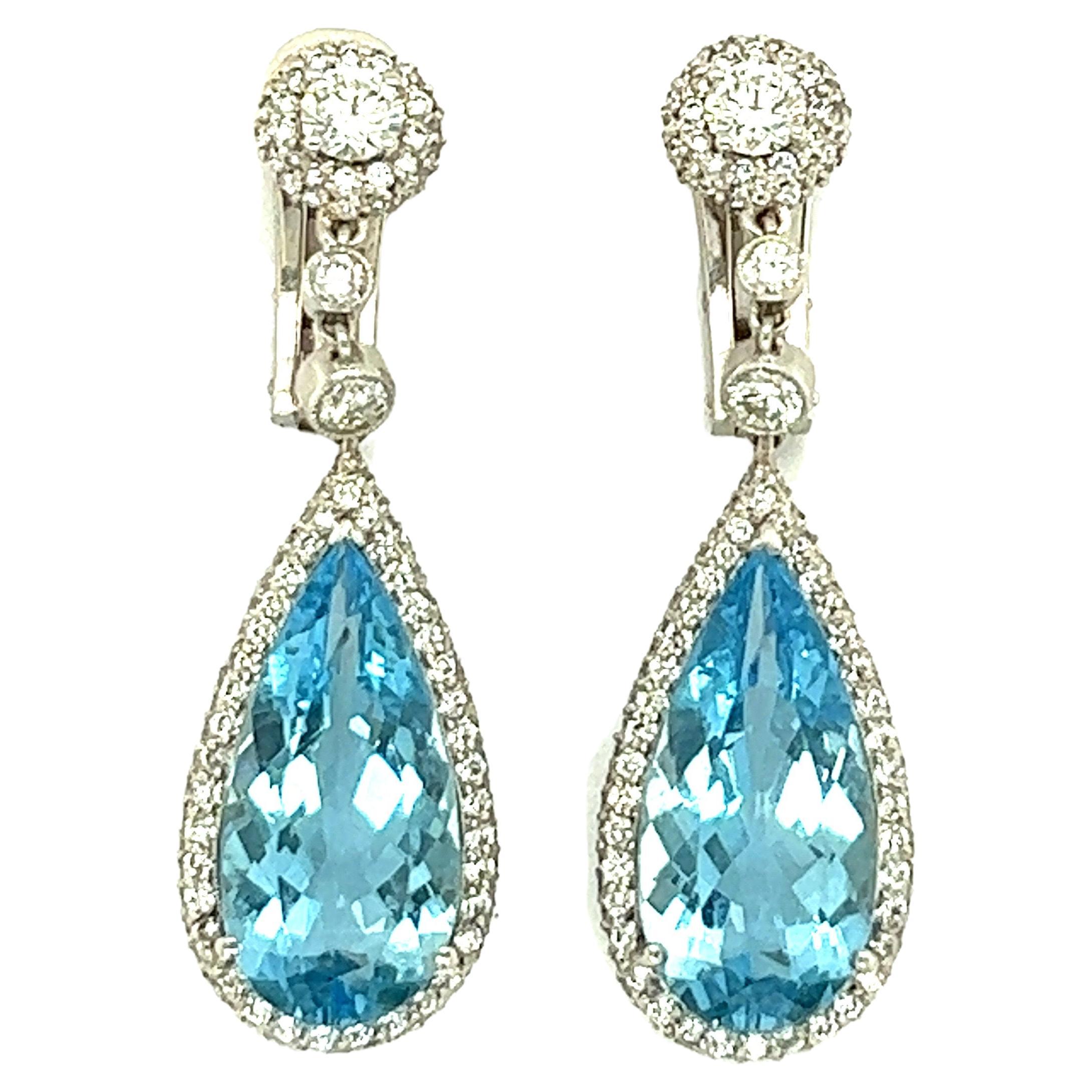 Gorgeous Aquamarine Diamond Dangling Ear Clips