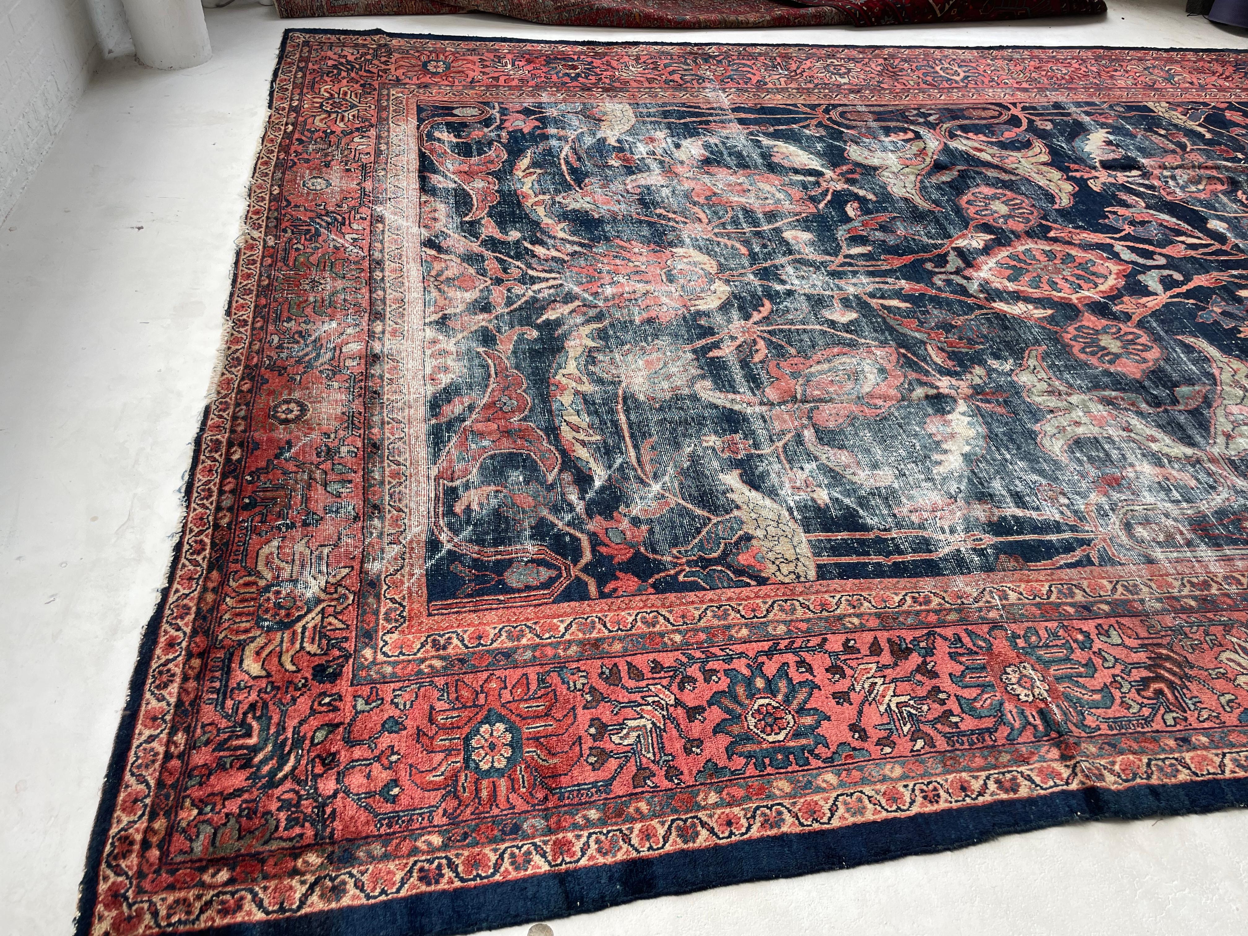 Wool Gorgeous Arabesque Antique Persian Mahal with Large Spiraling Root & Vine Design For Sale