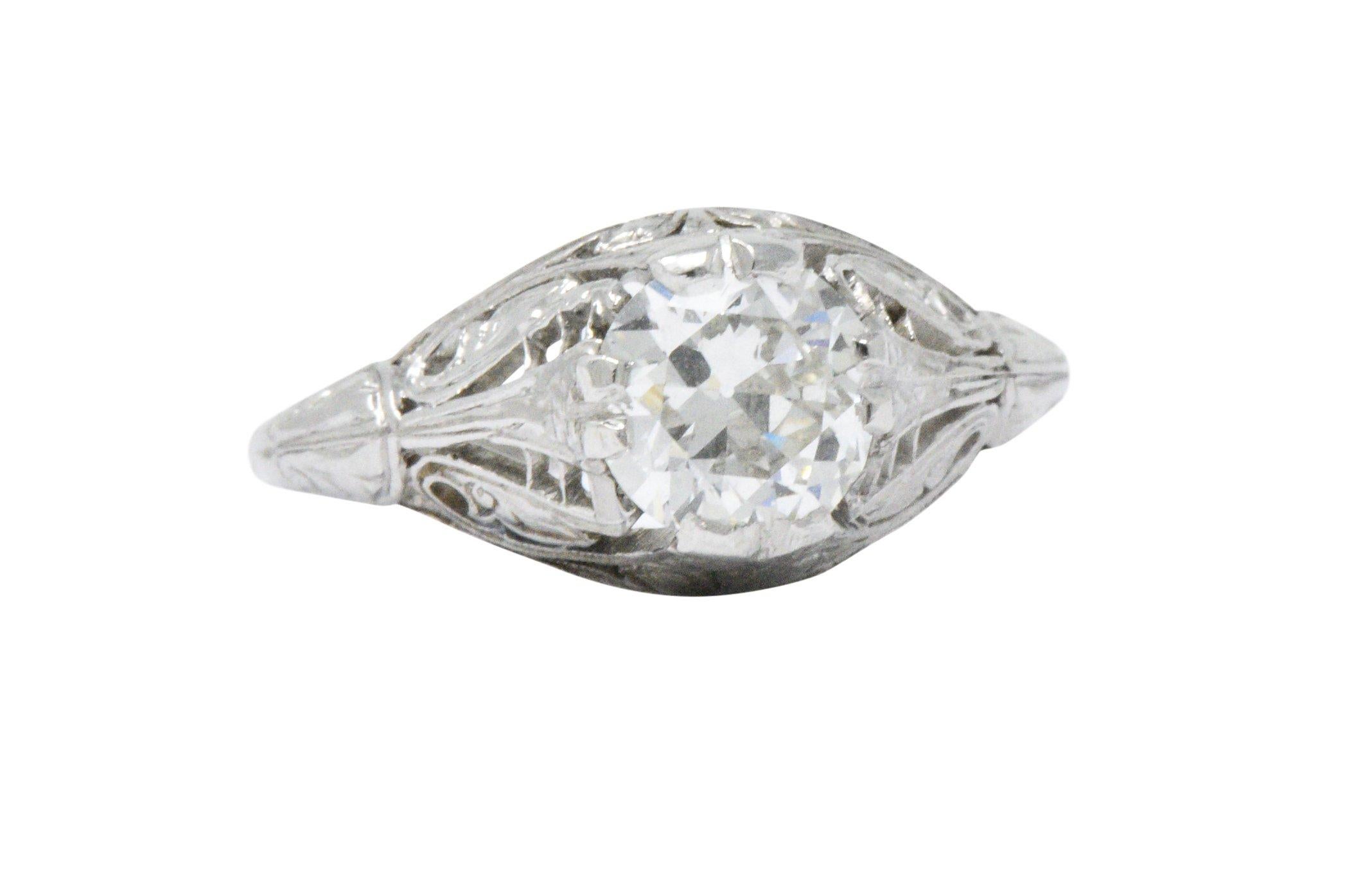 Old European Cut Gorgeous Art Deco 1.09 CTW Diamond Platinum Engagement Ring GIA