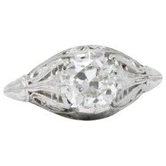 Gorgeous Art Deco 1.09 CTW Diamond Platinum Engagement Ring GIA