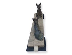Gorgeous Art Deco Cold Painted Spelter Alsatians Seated on a Marble Base