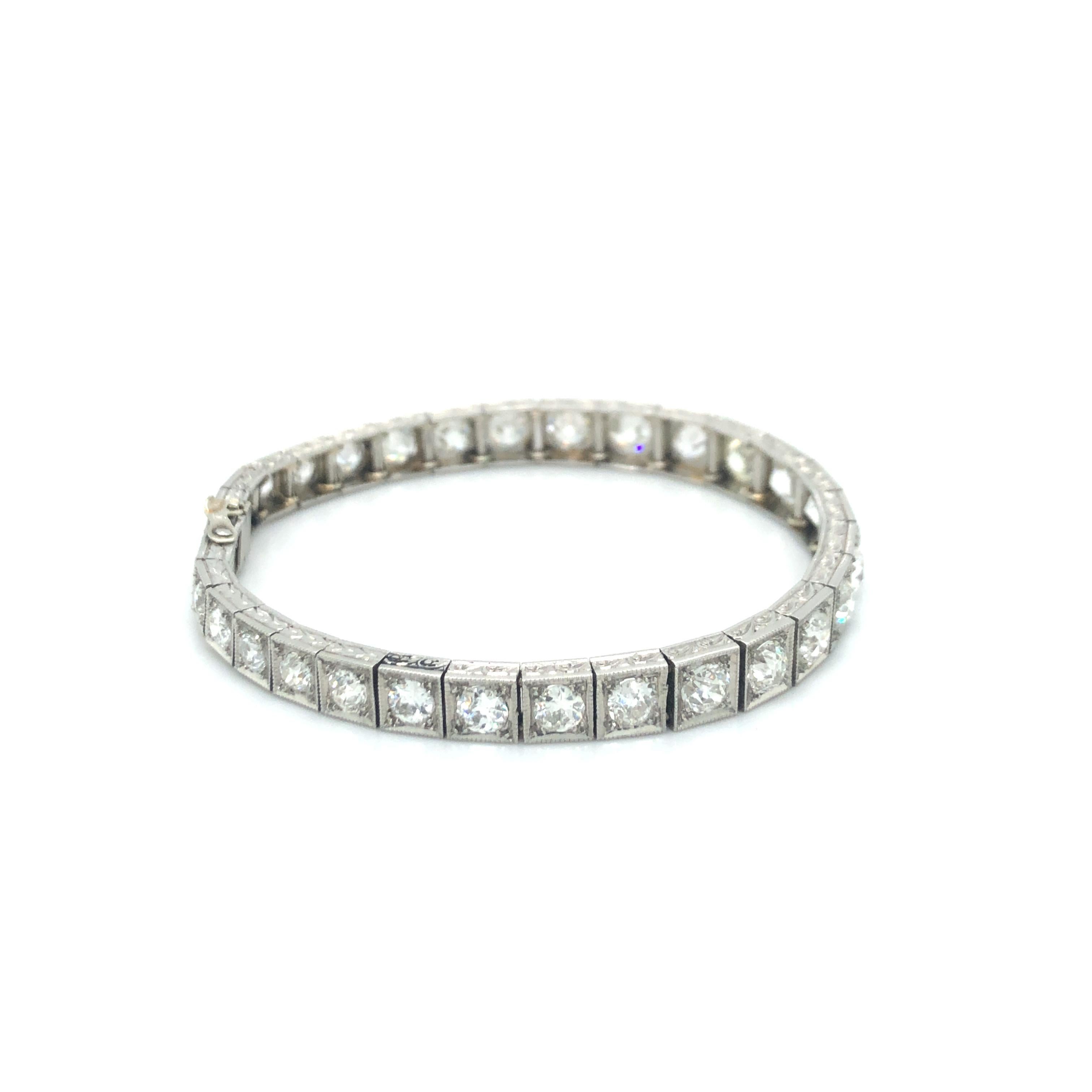 Old European Cut Art Deco Diamond Line Tennis Bracelet in Platinum 950