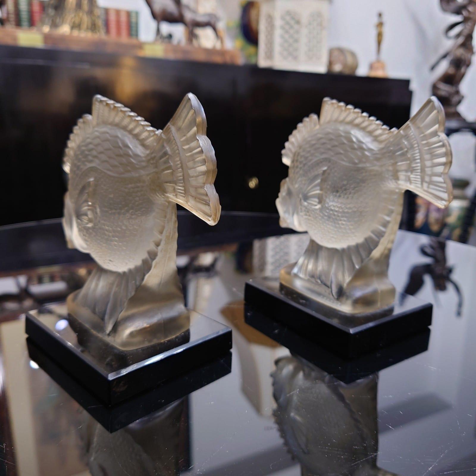 Pair of Art Deco Glass Figurines Piranha Molded Fish by Ferjac France 1930s For Sale 4