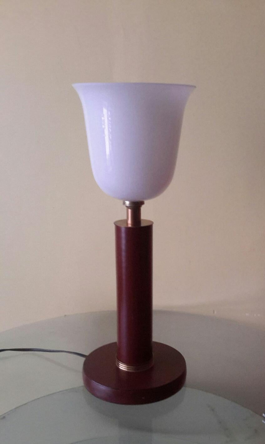 Art-déco-Tischlampe aus Leder von Paul Dupre Lafon, Frankreich 1950 (Art déco) im Angebot