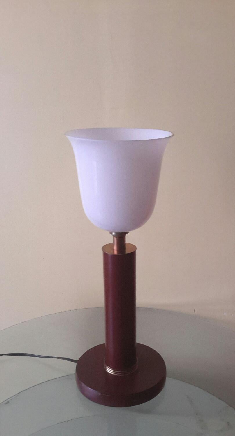 Mid-20th Century Paul Dupre Lafon Art Deco Leather Table Lamp, France 1950 For Sale