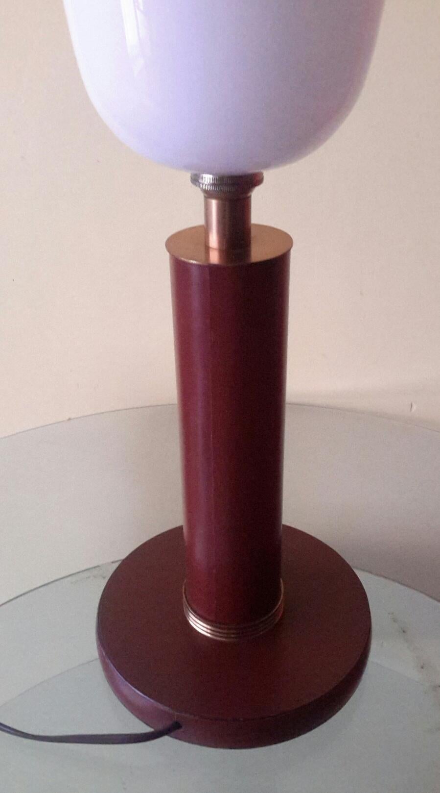 Brass Paul Dupre Lafon Art Deco Leather Table Lamp, France 1950 For Sale