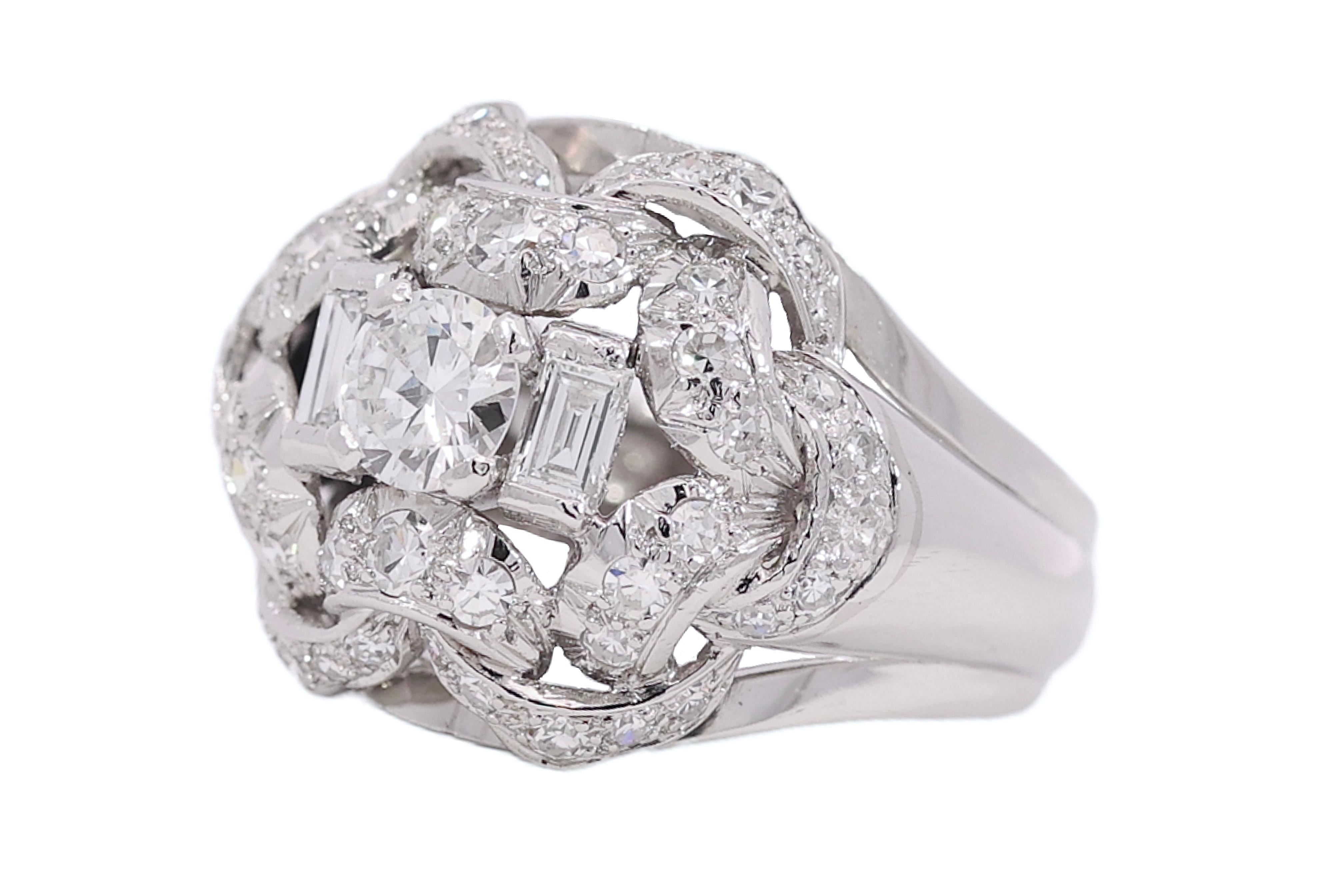 Round Cut Gorgeous Art Deco Platinum Ring with Approx. 1.54 Carat Diamonds For Sale