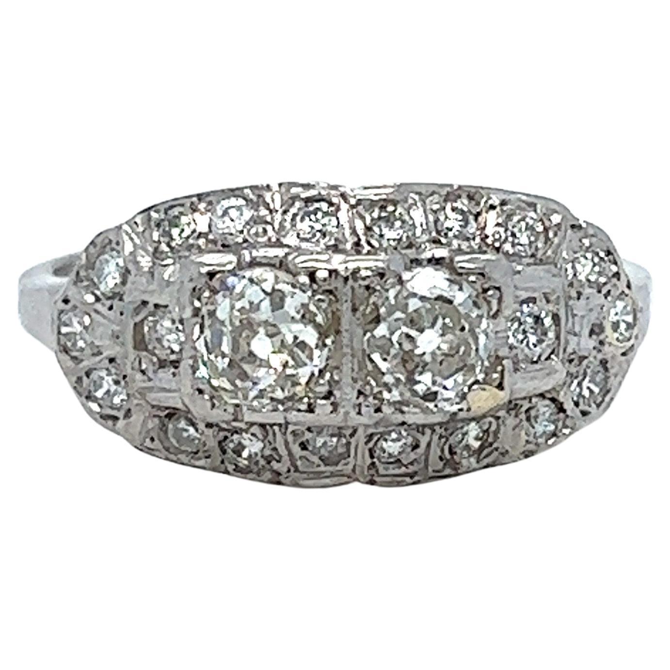 Gorgeous Art Deco Vintage Platinum Diamond Twin Stone/ Toi et Moi Ring, 0.96ct