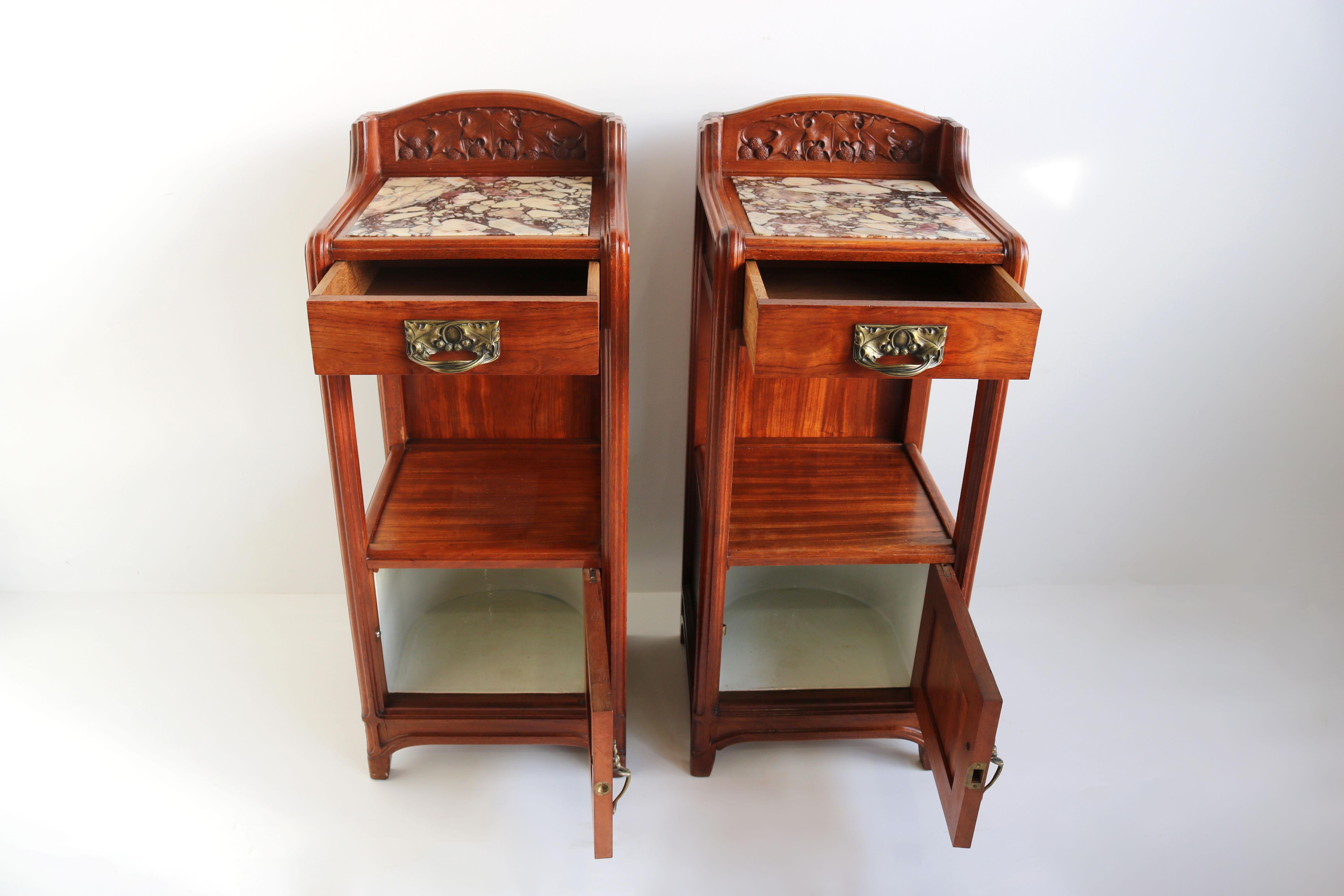 Début du 20ème siècle Magnifique paire de tables de nuit anciennes Art Nouveau/Art Déco Paul Alexandre Dumas en vente