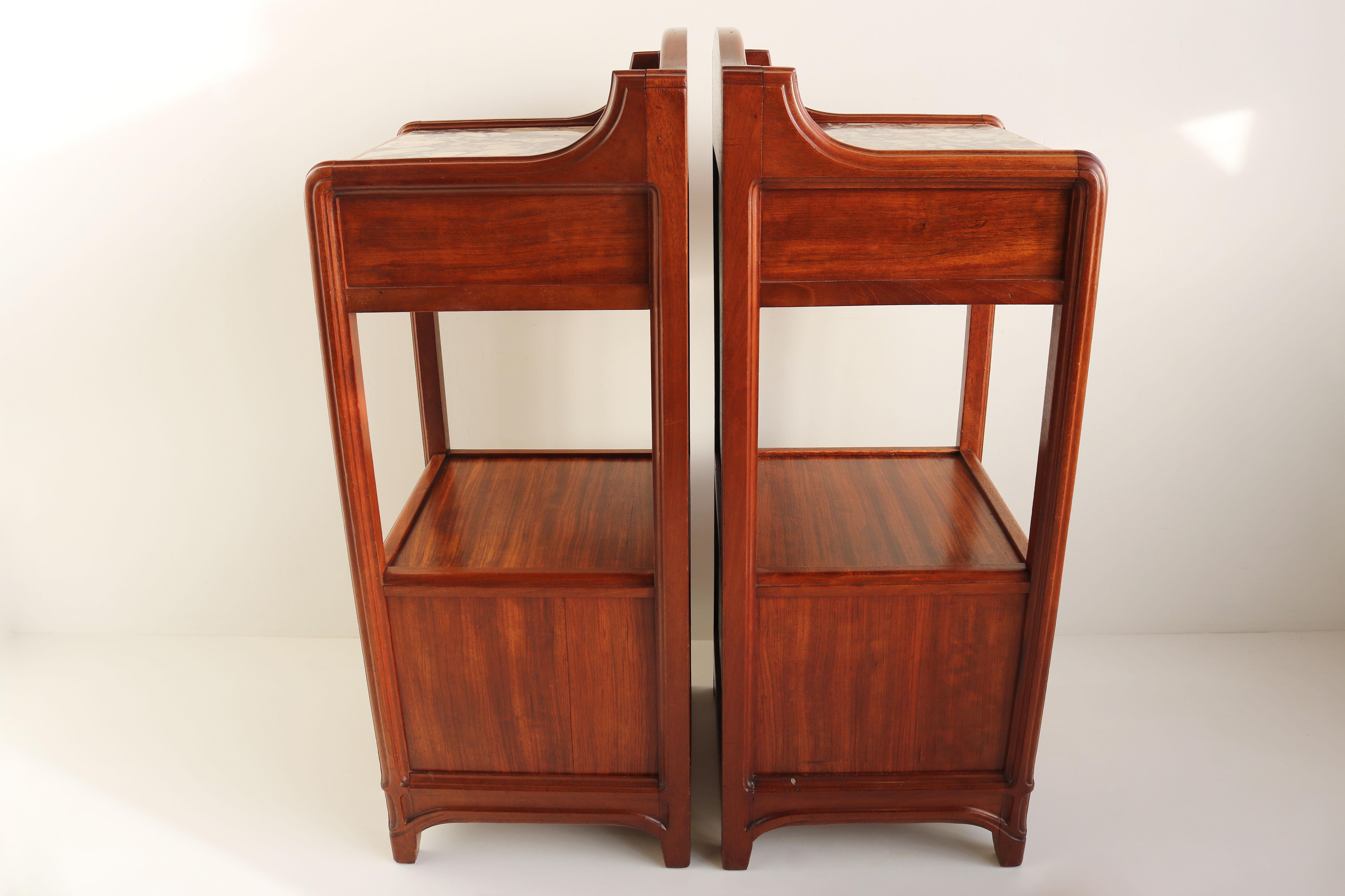 Early 20th Century Gorgeous Art Nouveau / Art Deco Pair Antique Nightstands Paul Alexandre Dumas For Sale