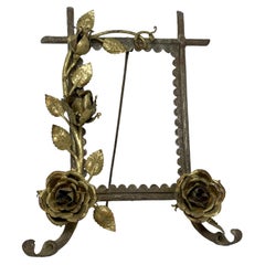 Antique Gorgeous Art Nouveau Picture Frame Gilt Rose Branch on Faux Wood Metal 1900s