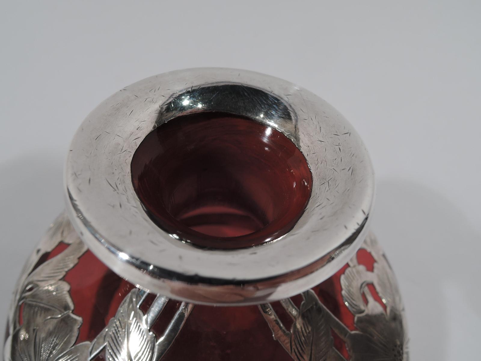 Gorgeous Art Nouveau Red Silver Overlay Perfume by Alvin In Excellent Condition In New York, NY