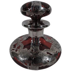 Gorgeous Art Nouveau Red Silver Overlay Perfume by Alvin