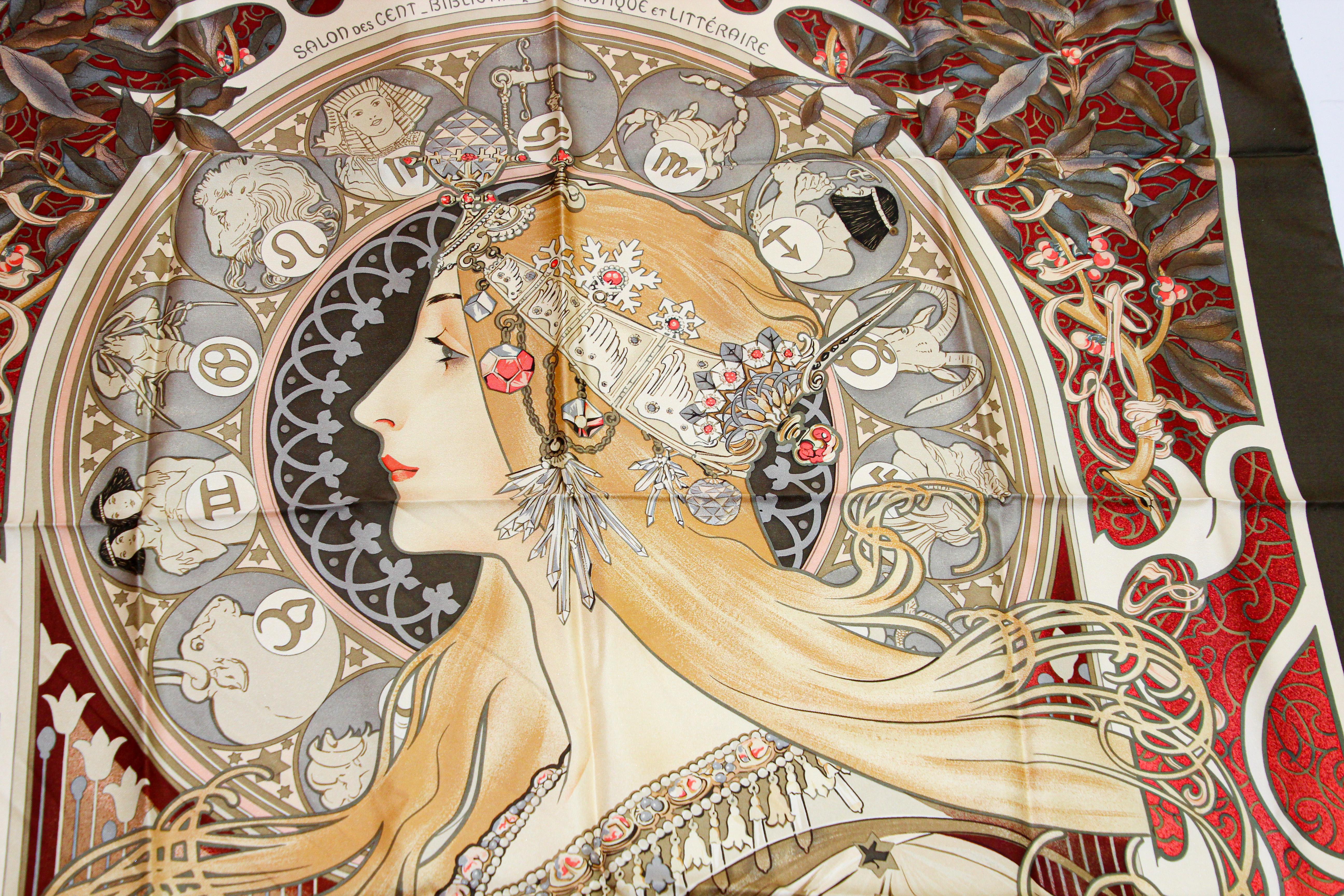 Gorgeous Art Nouveau Zodiac La Plume Silk Scarf after Alphonse Mucha 3
