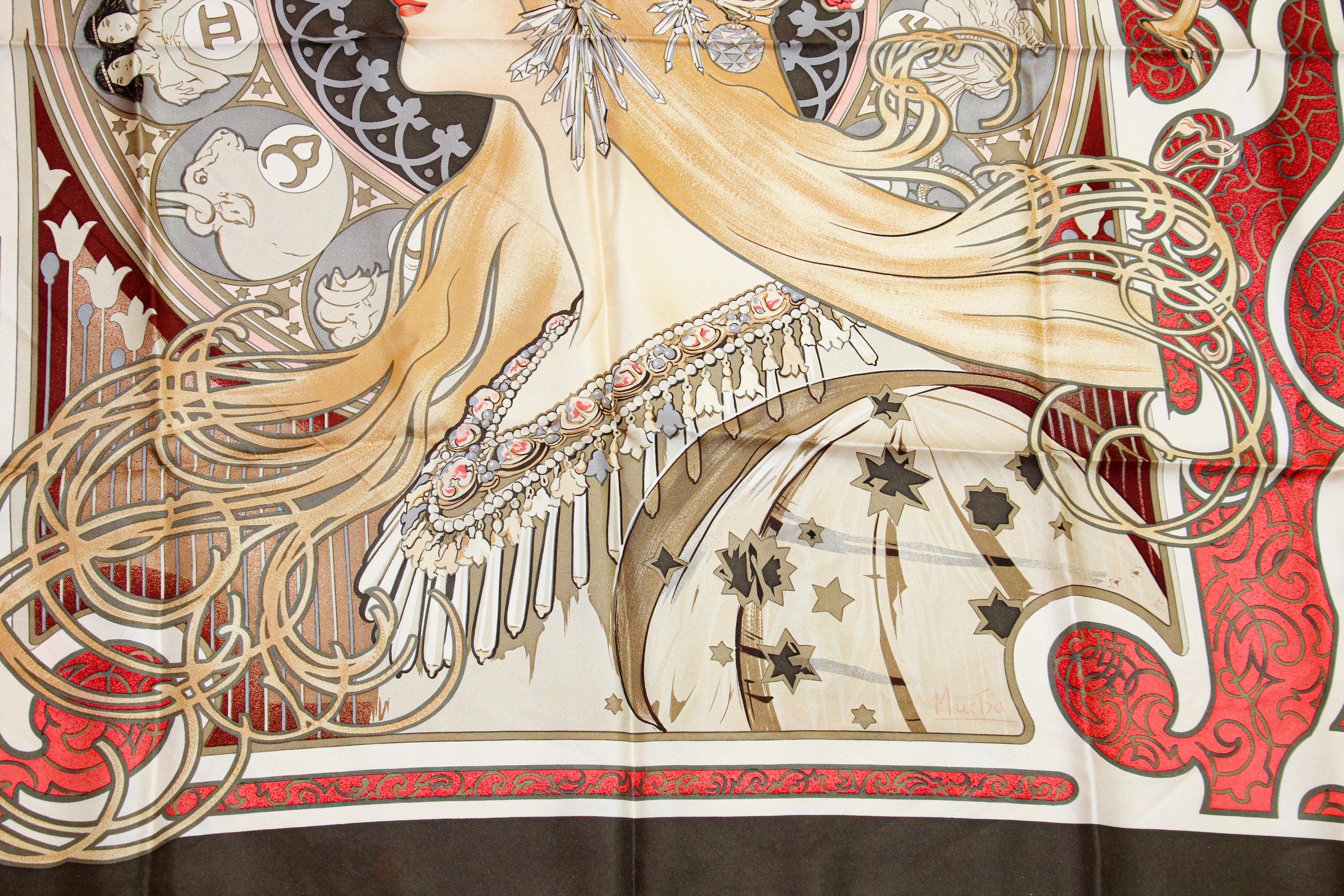Gorgeous Art Nouveau Zodiac La Plume Silk Scarf after Alphonse Mucha 4